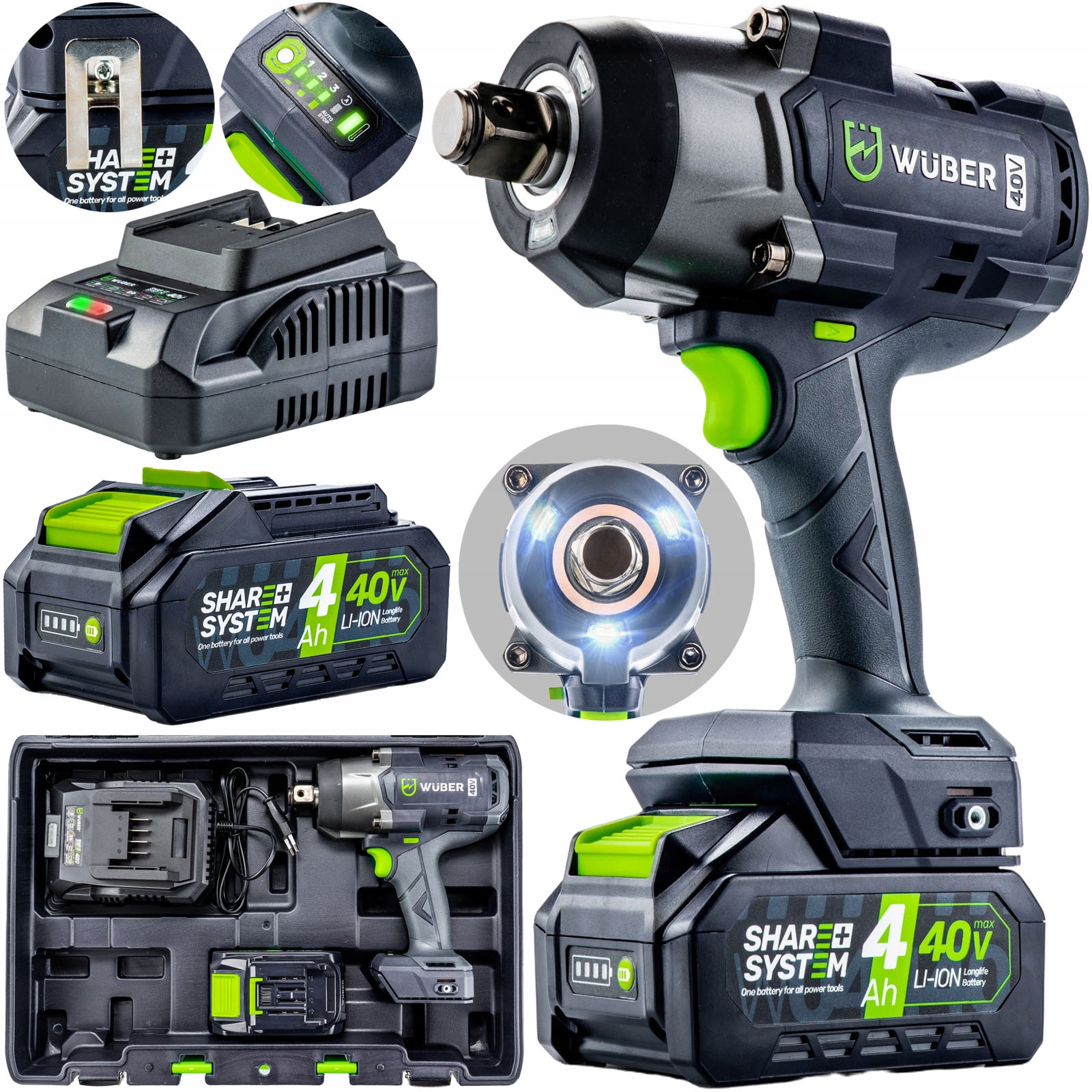 Akumulátorový 40V Rázový Klíč 2000NM 3/4" Bezkartáčový Elektrický 4Ah