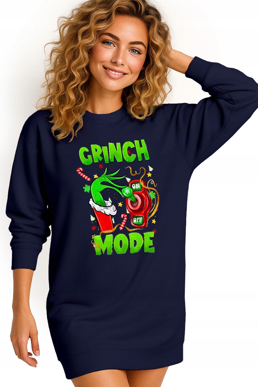 Mikina Vánoční Oversize Šaty Grinch Mode On Dárek Vánoce M
