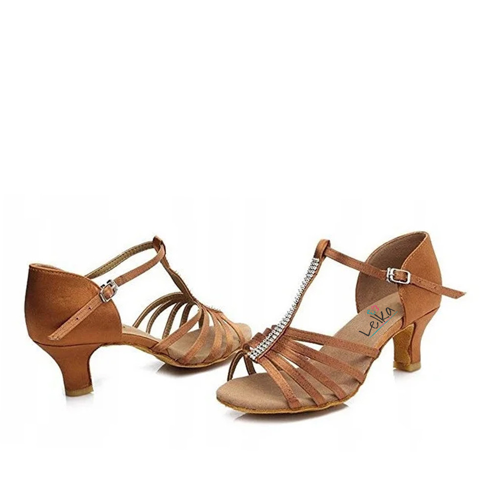 Buty Do Tańca Taneczne Brązowe Z Cyrkoniami 5cm