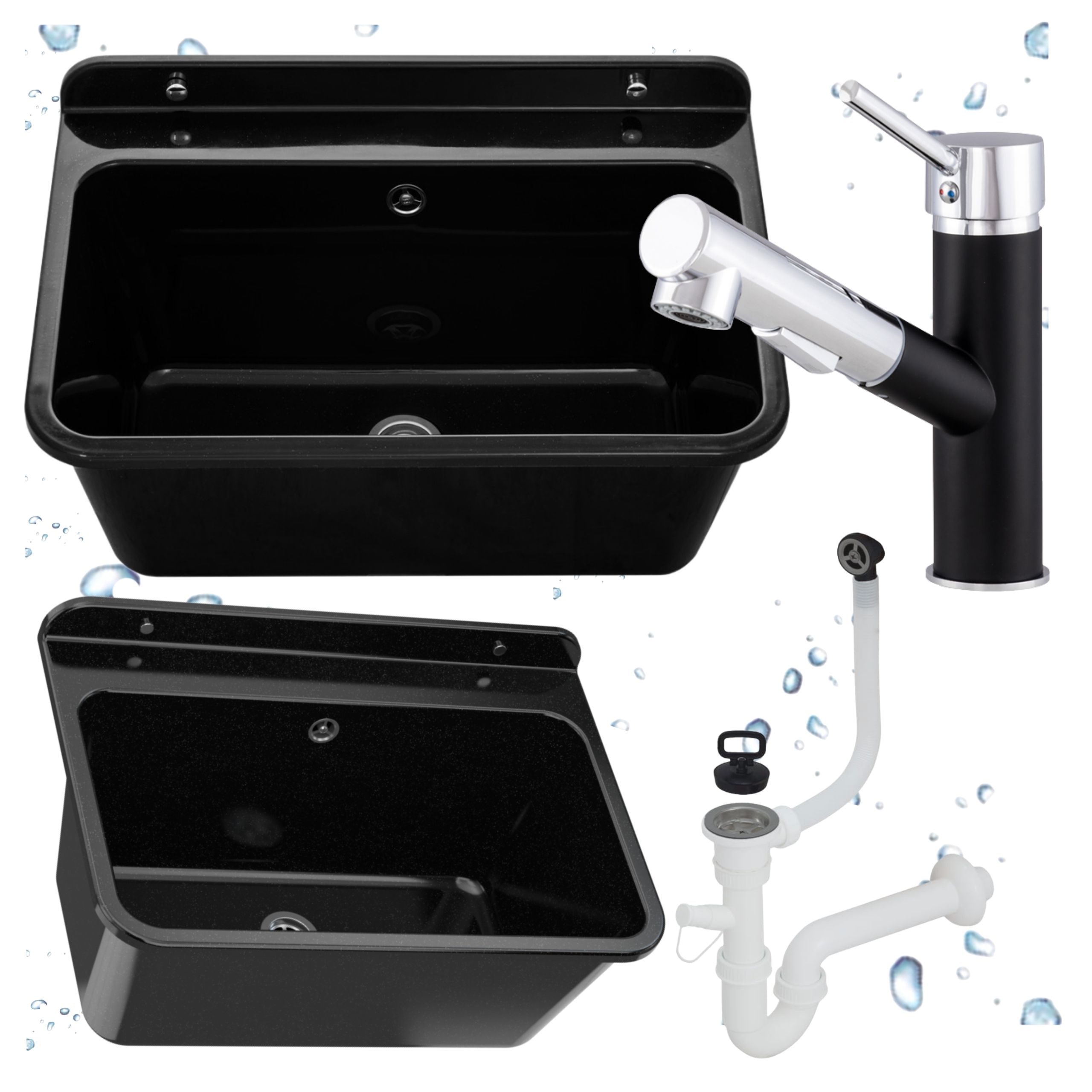 Pracovní komora Velký dřez Hospodářská baterie Výsuvná černá sada