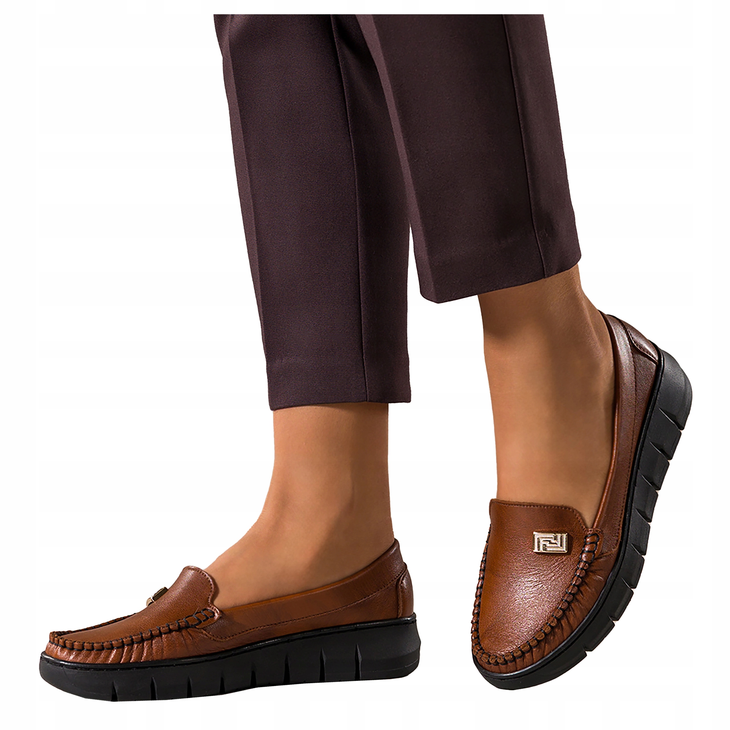 Dámské Mokasíny Hnědé Kožené Elastická podrážka Módní Pohodlné vel. 38