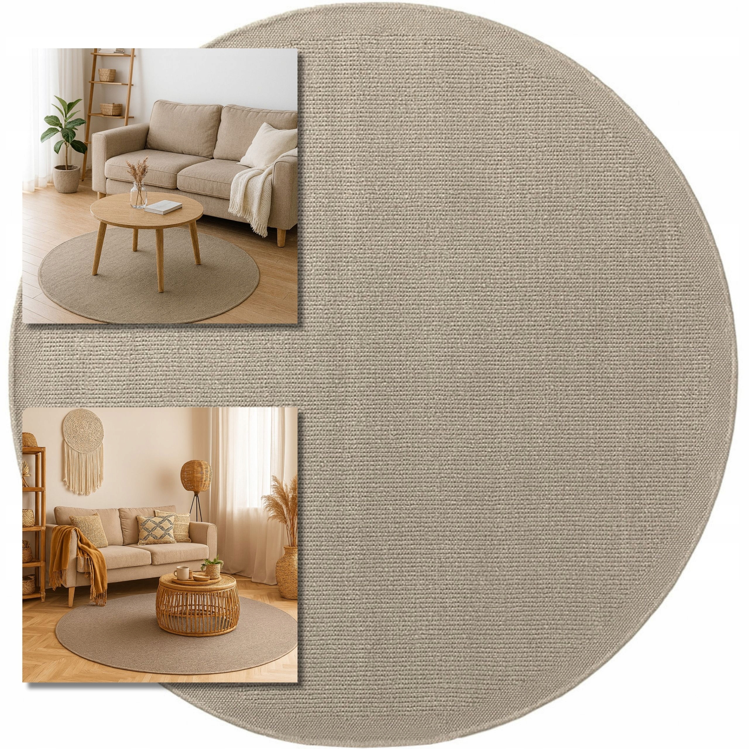 Koberec Vlněný Kulatý 160 cm Dune Béžový Koberec Do Obývacího Pokoje Vlna Boho