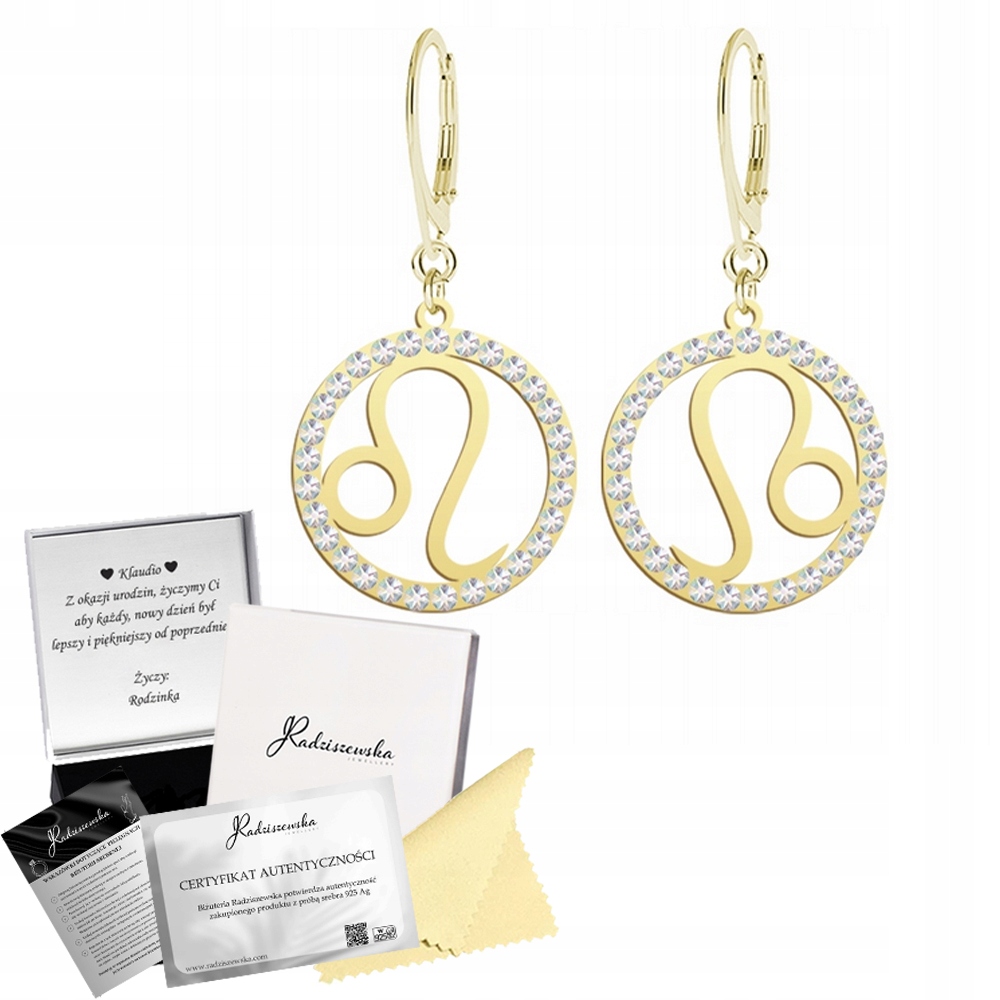 Zlaté Náušnice Znamení Zvěrokruhu Lev Stříbro 925 Dárek Žena Přání Bonus