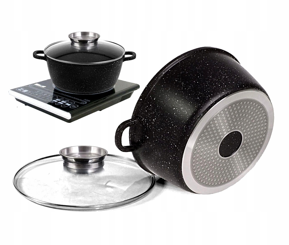 ZESTAW GARNKÓW Z POWŁOKĄ MARMUROWĄ 12 ELEMENTÓW Materiał aluminiowe