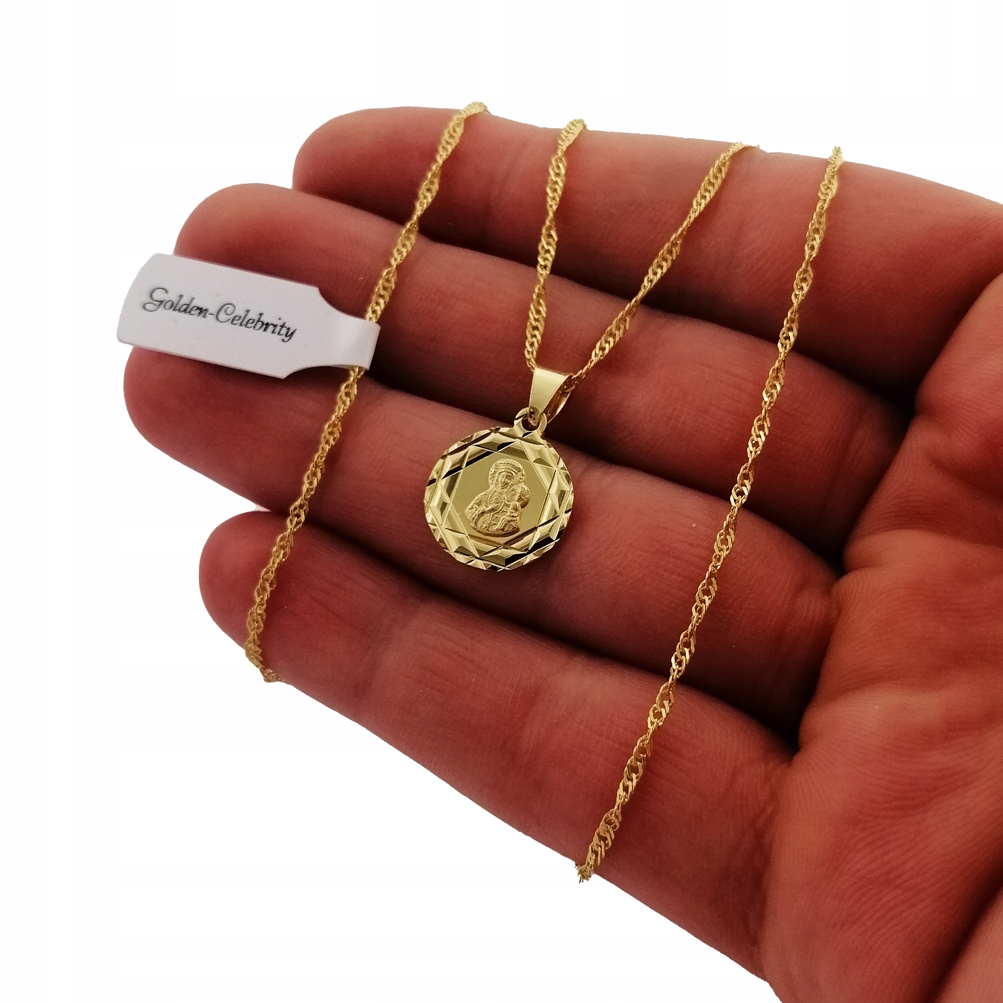 ZŁOTY DAMSKI ŁAŃCUSZEK + MEDALIK 925/585 PREZENT NA KOMUNIĘ DLA DZIEWCZYNKI Stan opakowania oryginalne