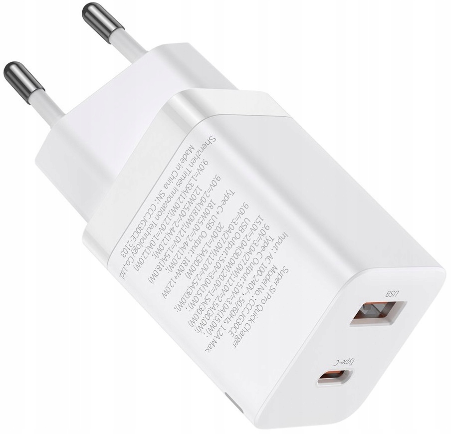 Baseus ładowarka sieciowa USB+USB-C QC 3.0 PD 30 Вт Модель CCSUPP-E02