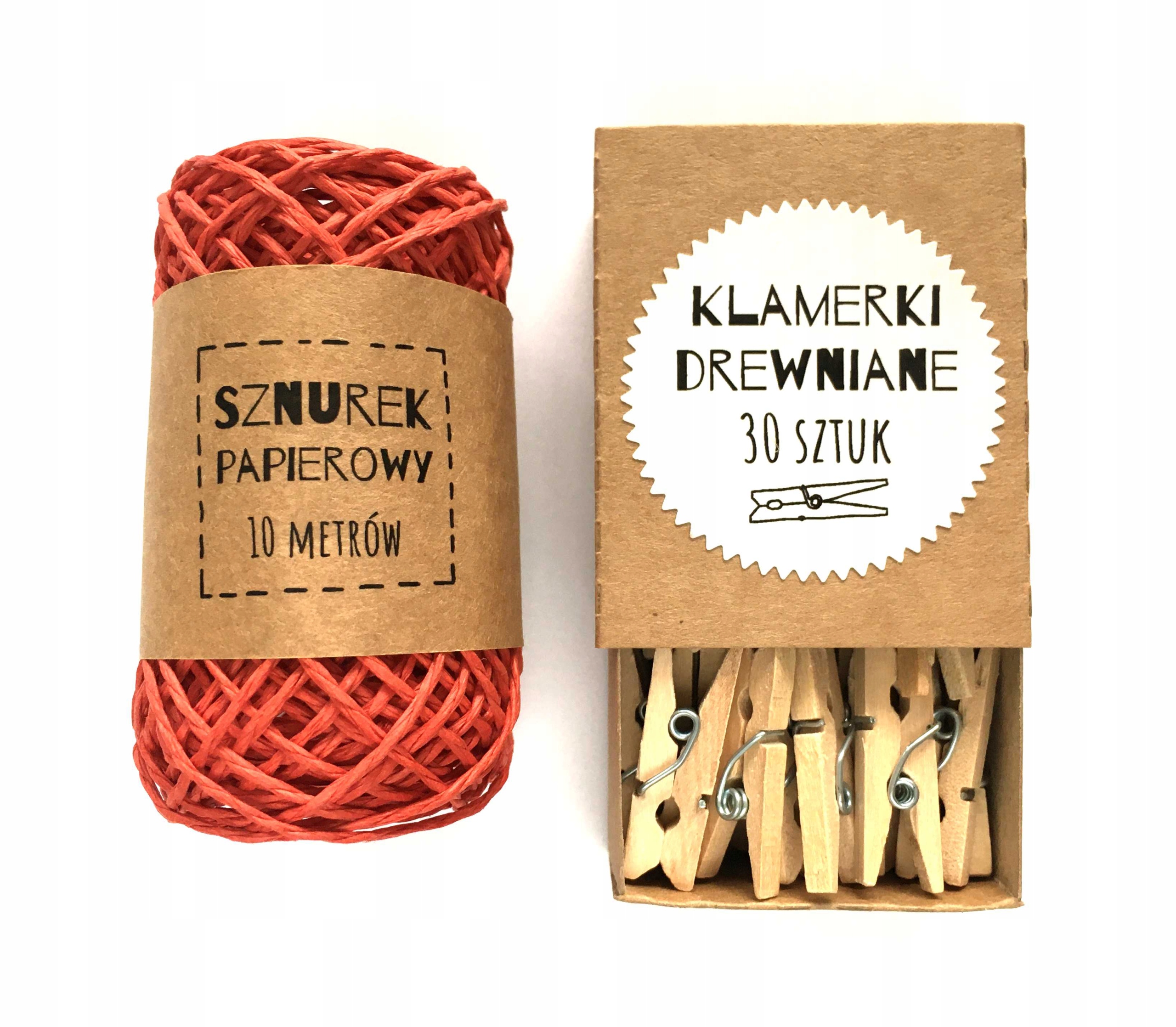 

Sznurek papierowy 10 m klamerki drewniane 30 szt