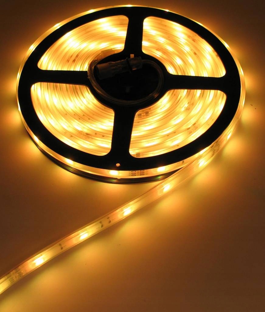 TAŚMA LED BIAŁA CIEPŁA SMD WODOODPORNA MOCNA PASEK 5M + ZASILACZ 230V Moc 7 W