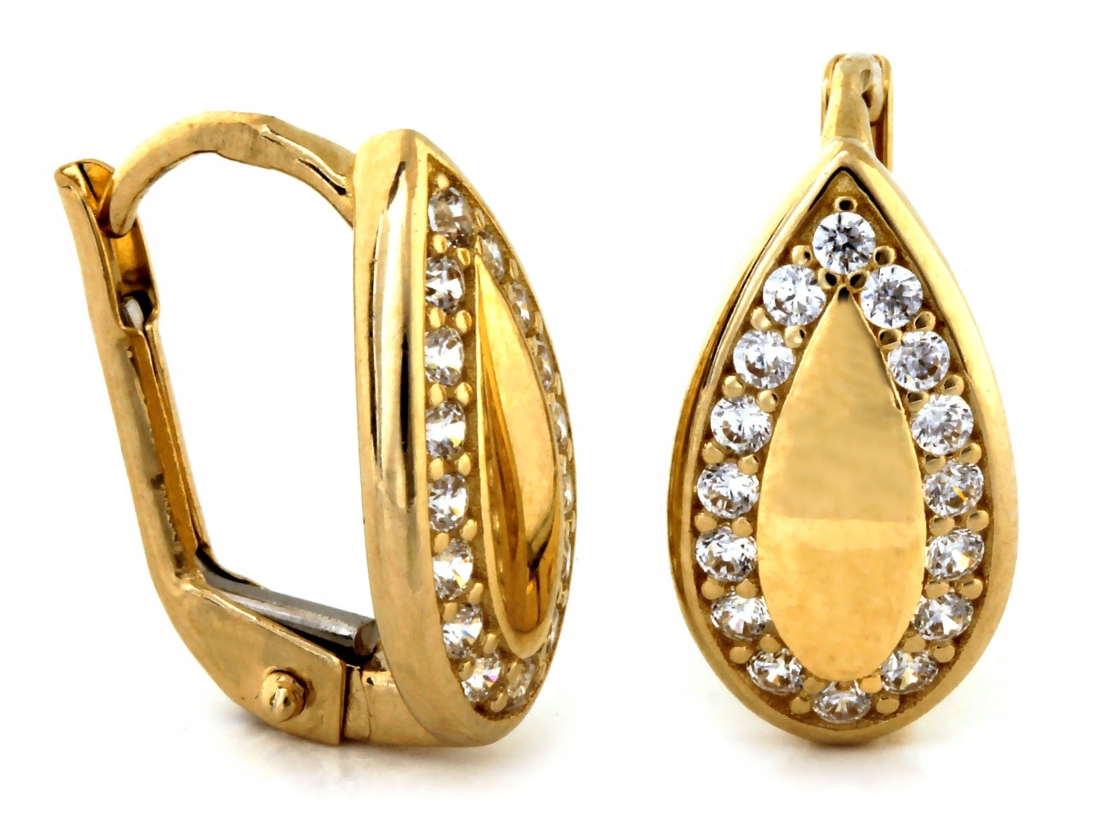 Náušnice zlaté anglické 585 zdobené bílými zirkony, kapky jako dárek