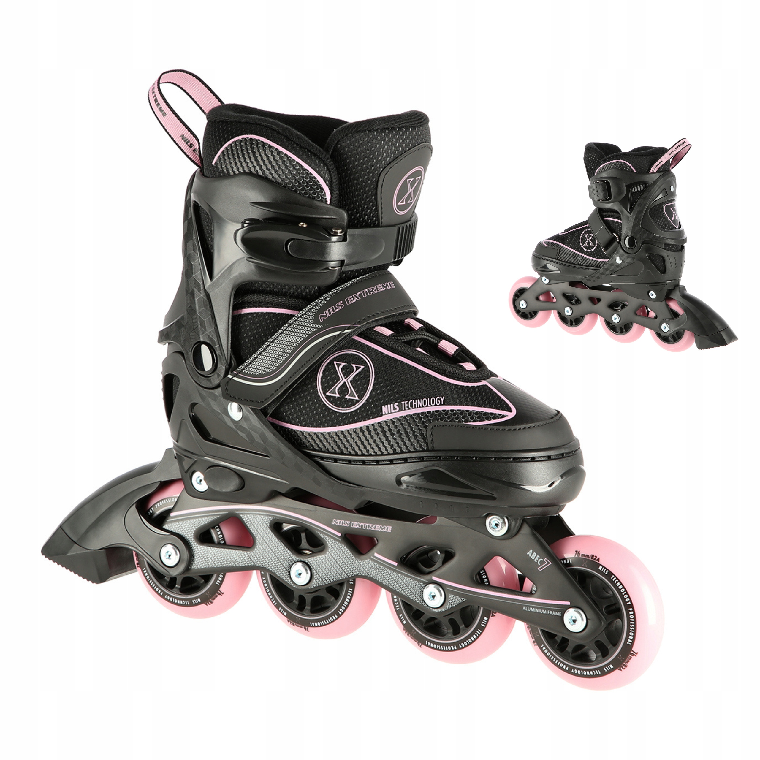 Kolečkové Brusle Fitness Brusle 2v1 Nastavitelné Černo-růžové Vel 39-42 Nils Extreme