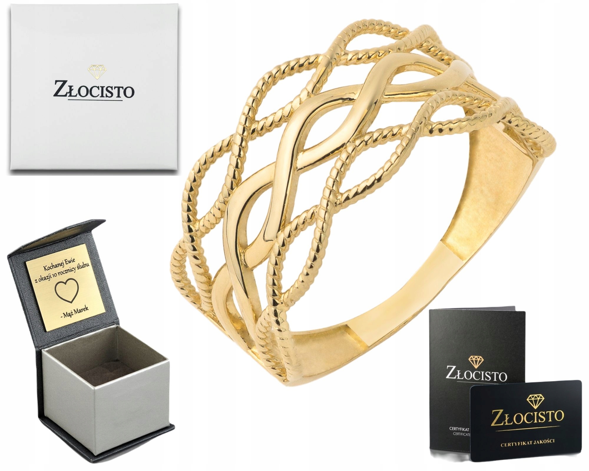 Zlatý Prstýnek Znaky Nekonečna Široký 585 Dárek Gravírování Pro Ni