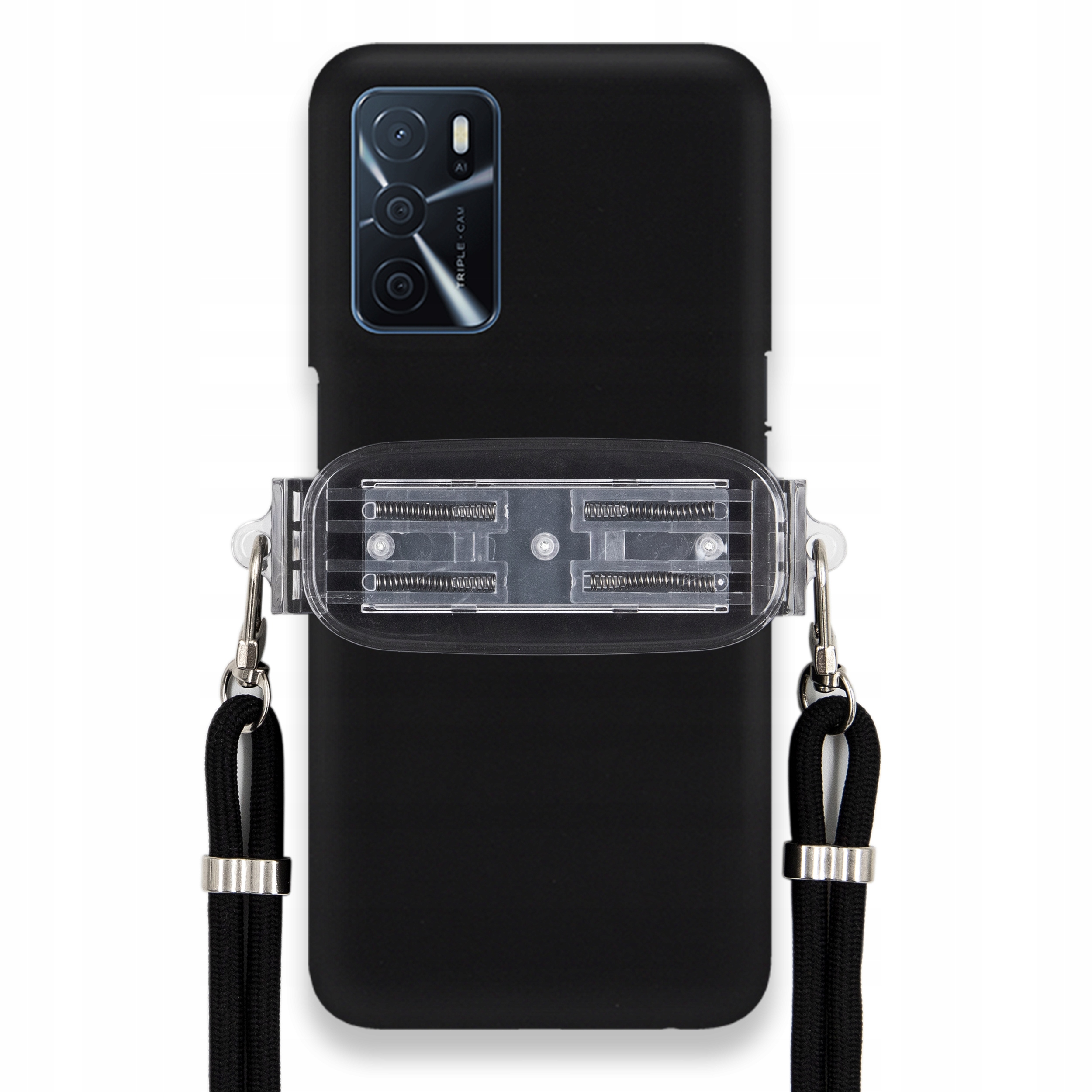 Puzdro Pre Oppo A54S Smooth Case Ochrana Univerzálny Držiak Čierna Šnúrka