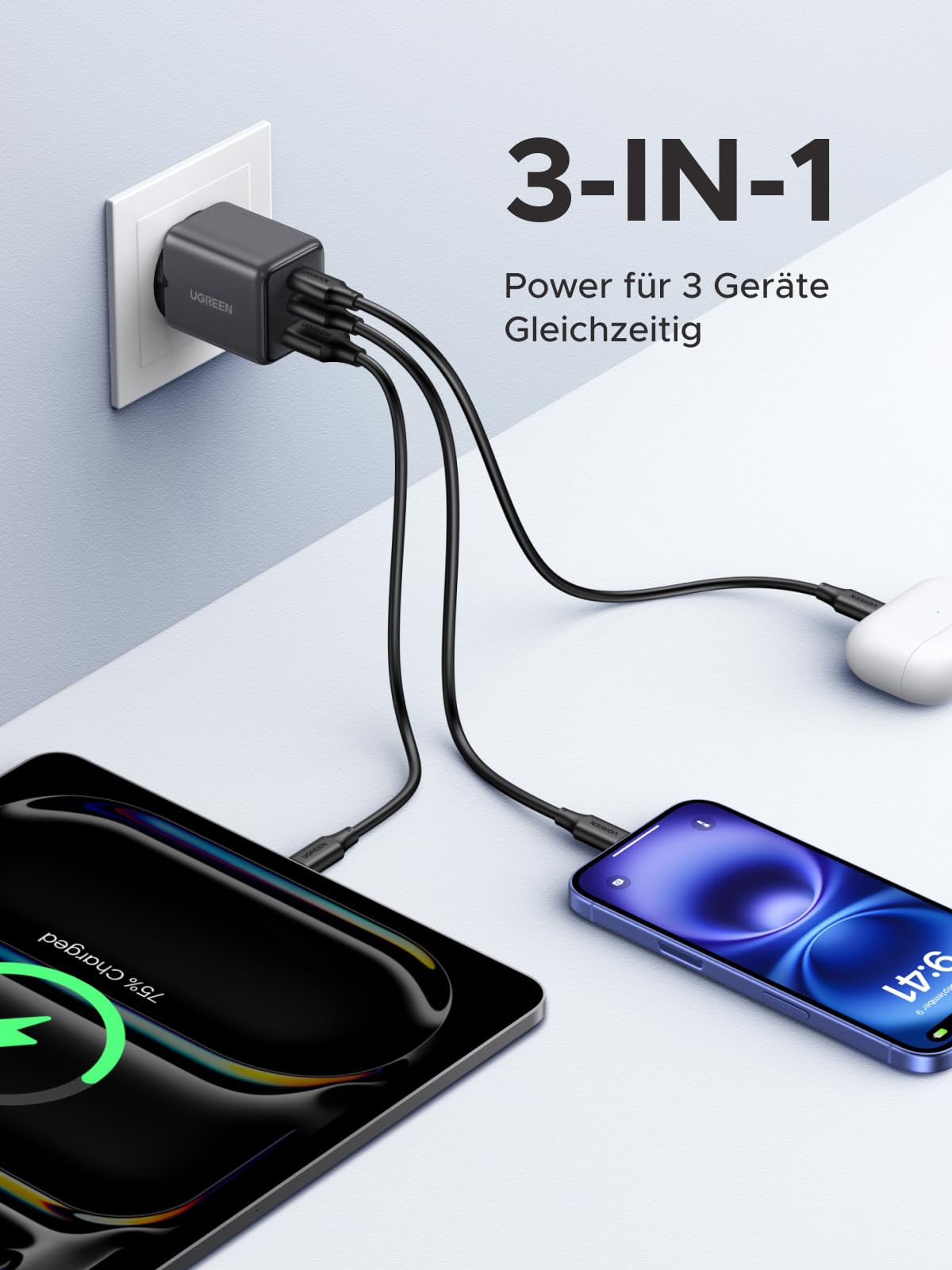 UGREEN 30W 3-Port GaN II Fast Charger for iPhone iPad Galaxy — miniatura 3