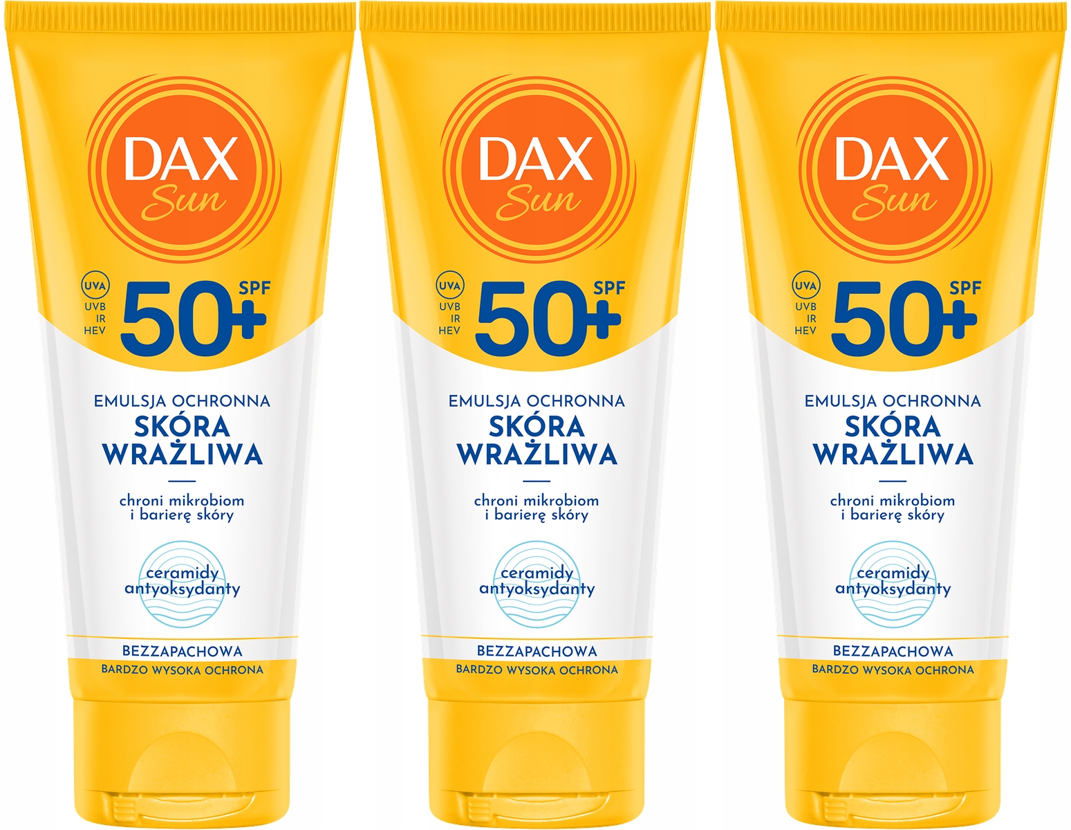 3 x DaxSun Ochranná emulze pro citlivou pokožku SPF50+ 100 ml Ceramidy Hydratace