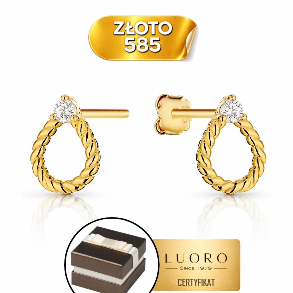 Náušnice Zlaté 585 14K Slzy Se Zirkonem Tyčinka Elegantní Dárek 0,9 CM