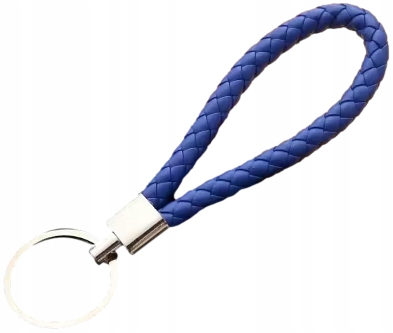 Brelok do kluczy z plecionej skóry z solidnym kółkiem niebieski