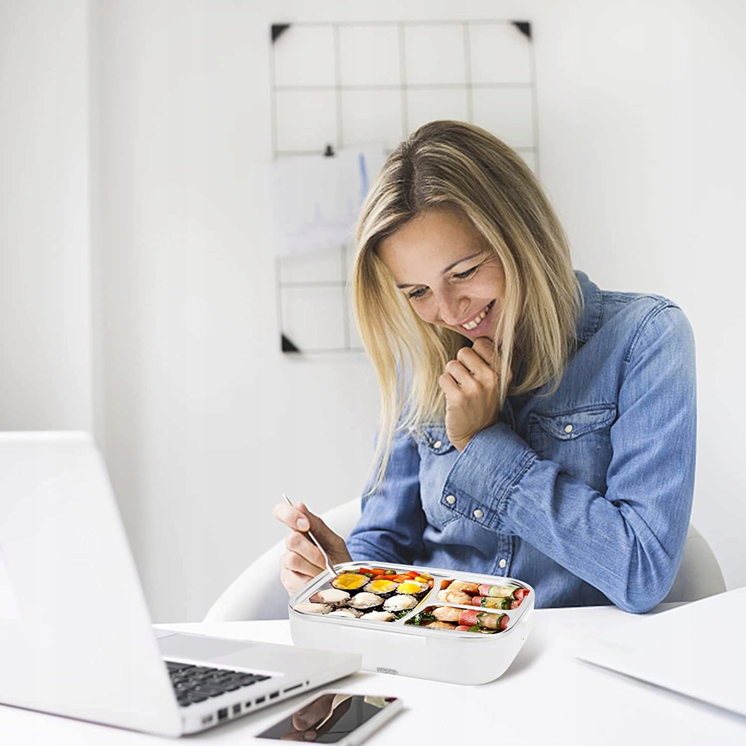 ELEKTRYCZNY LUNCH BOX TERMOS OBIADOWY PODGRZEWACZ Kolor odcienie niebieskiego