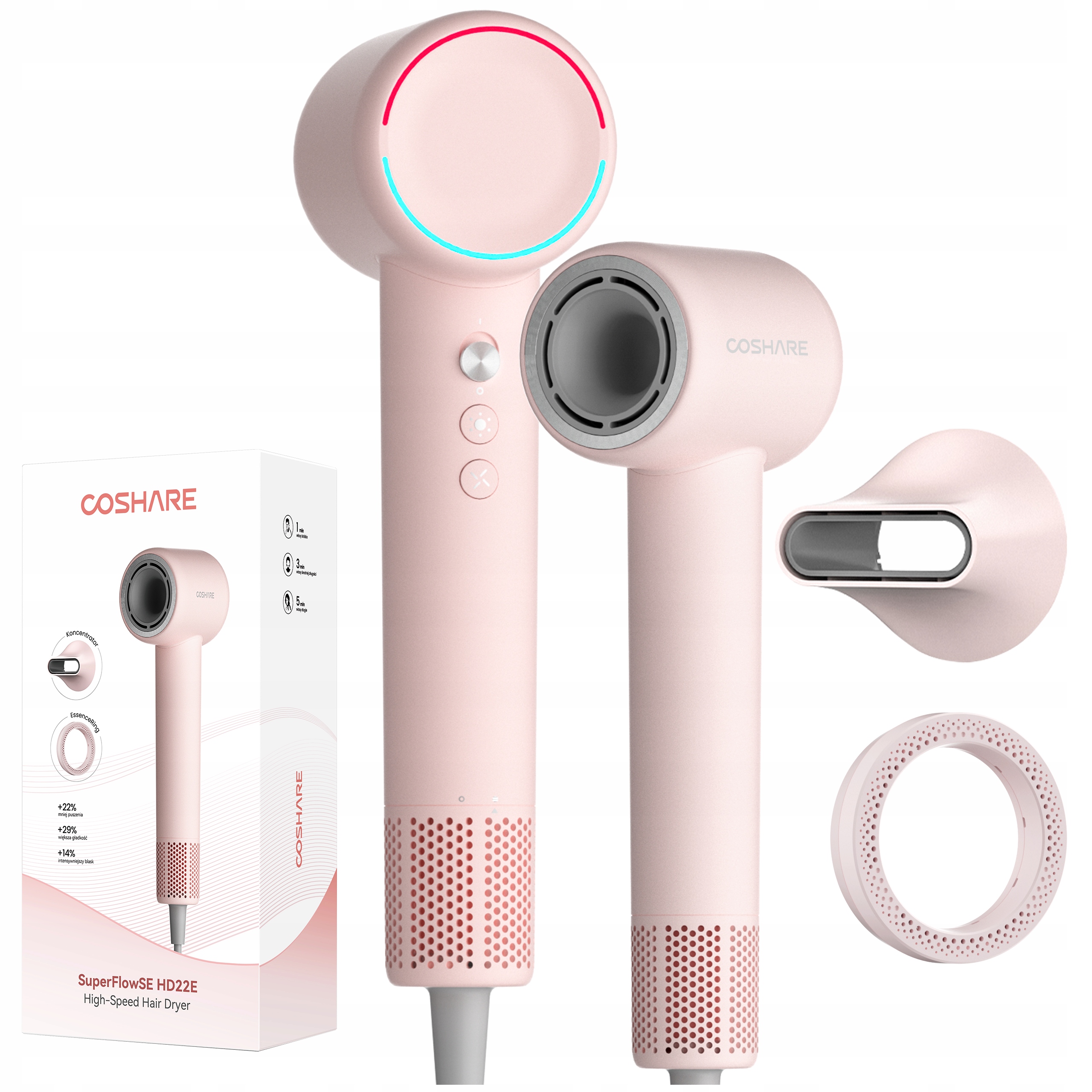 Suszarka do włosów Coshare SuperFlowSE EssenceRing Jonizacja Tryb Dziecięcy
