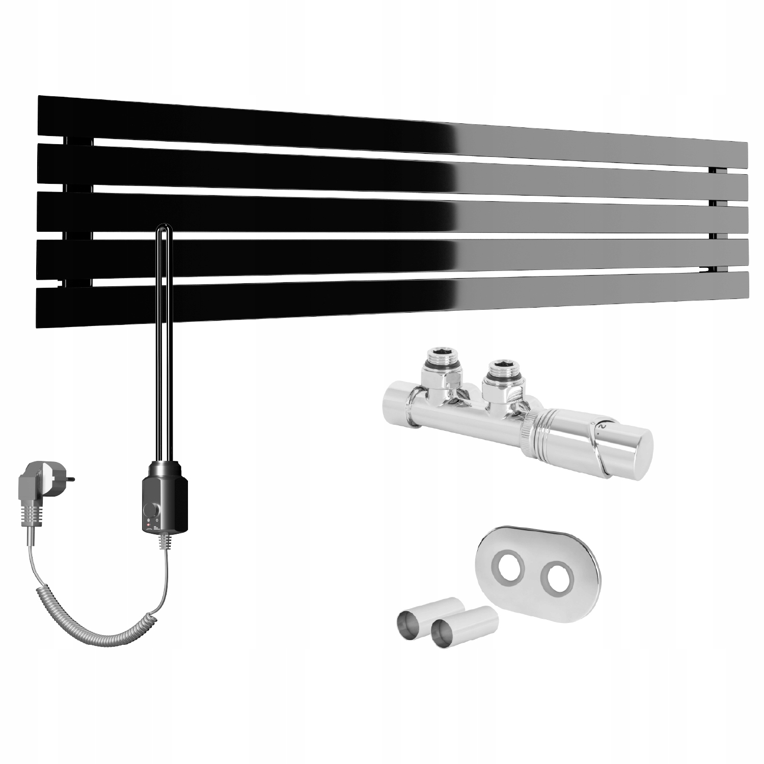 Set Vodovodní a elektrický radiátor horizontální Bello 38x120 Černý Lesk