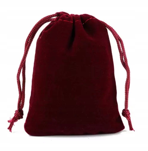 BORDOWY AKSAMITNY WORECZEK KOŚCI MONETY SAKIEWKA 10x15 CM