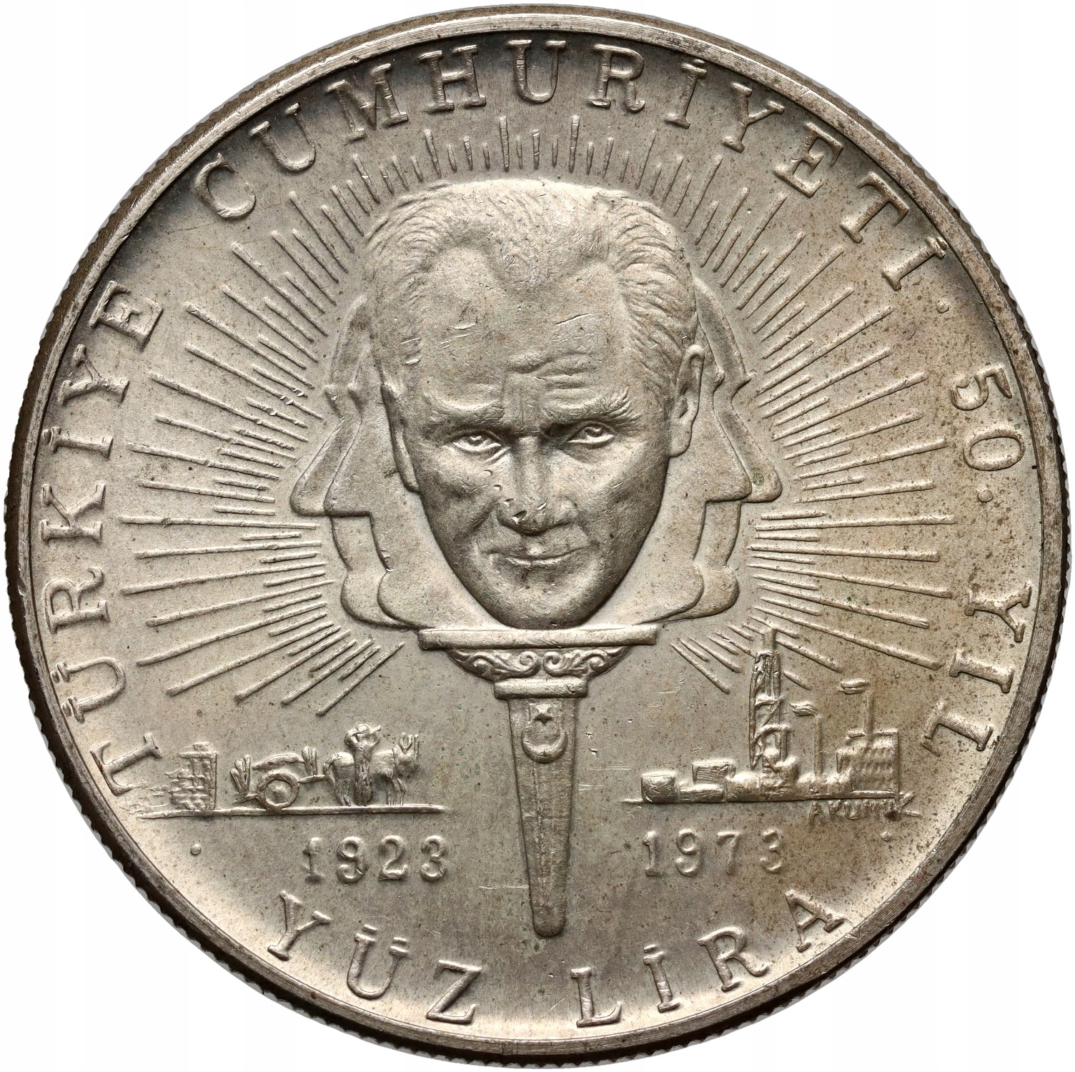 #B14# Turcja, 100 lir 1973, 50-lecie Republiki