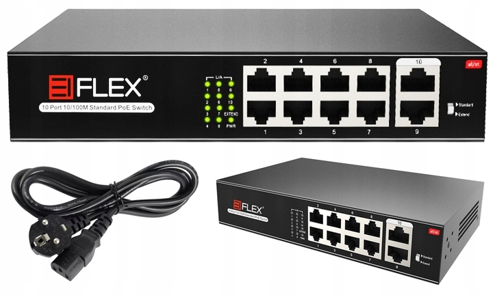 Switch PoE 8+2 10-portový 2x Uplink 10/100Mbps Režim Extend 250 m pro Ip kamery