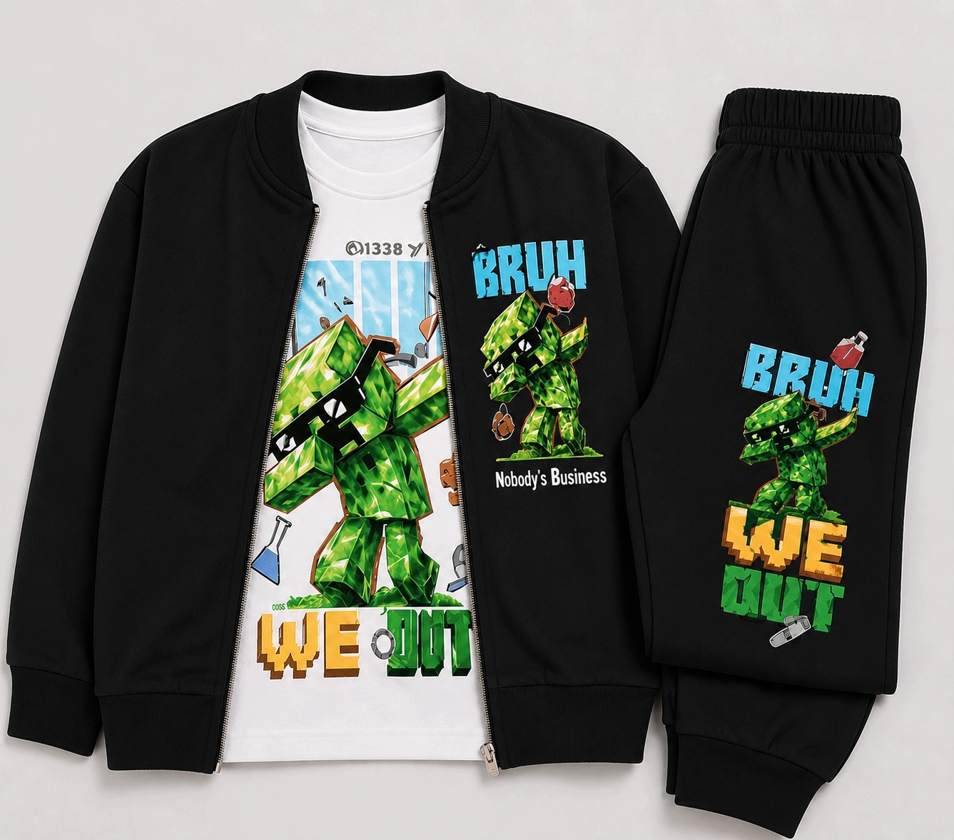 3 częściowy dres minecraft 128 bluza spodnie bluzka komplet