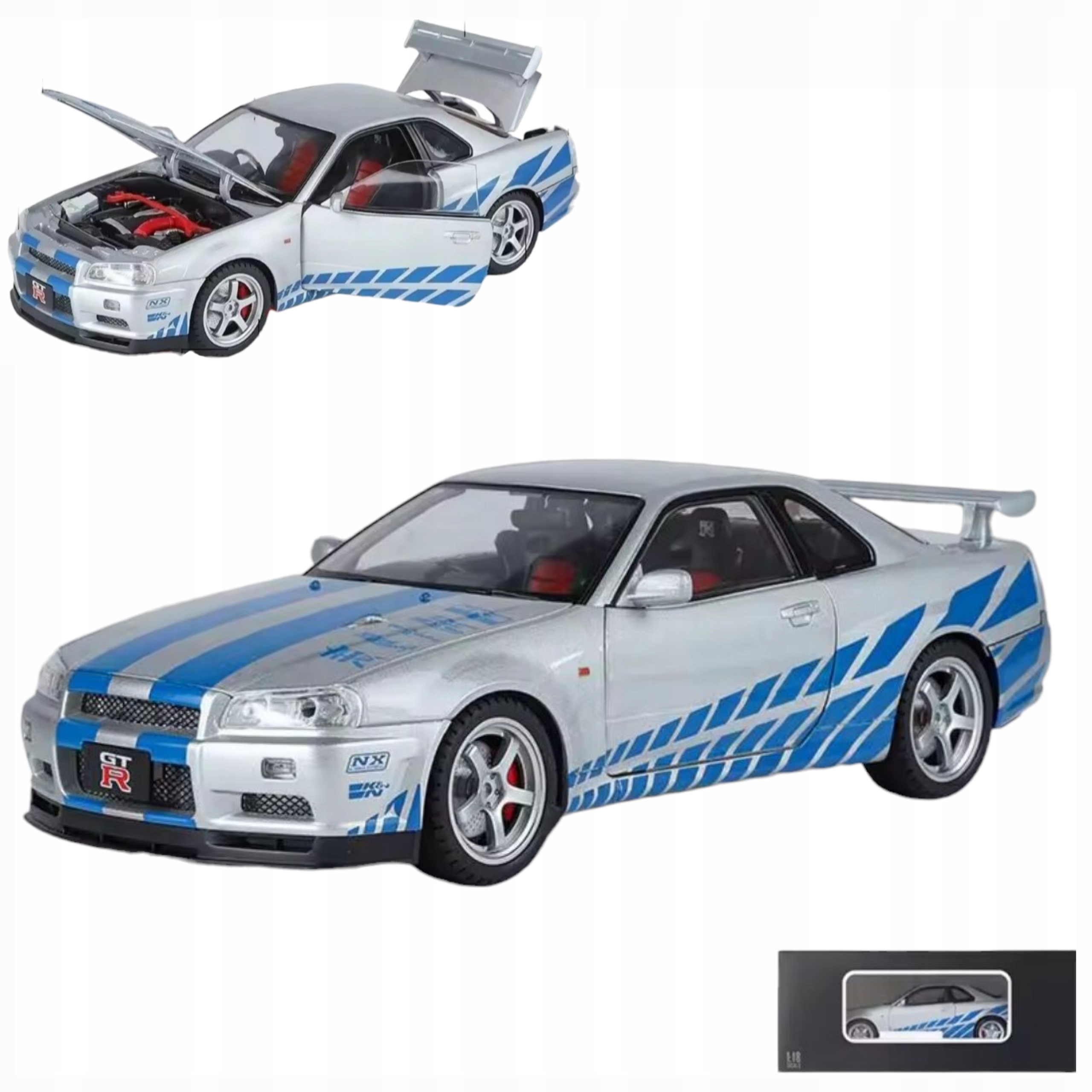 Model Auta Balenie Nissan Skyline Gtr R34 Mierka 1:18 Zberateľský