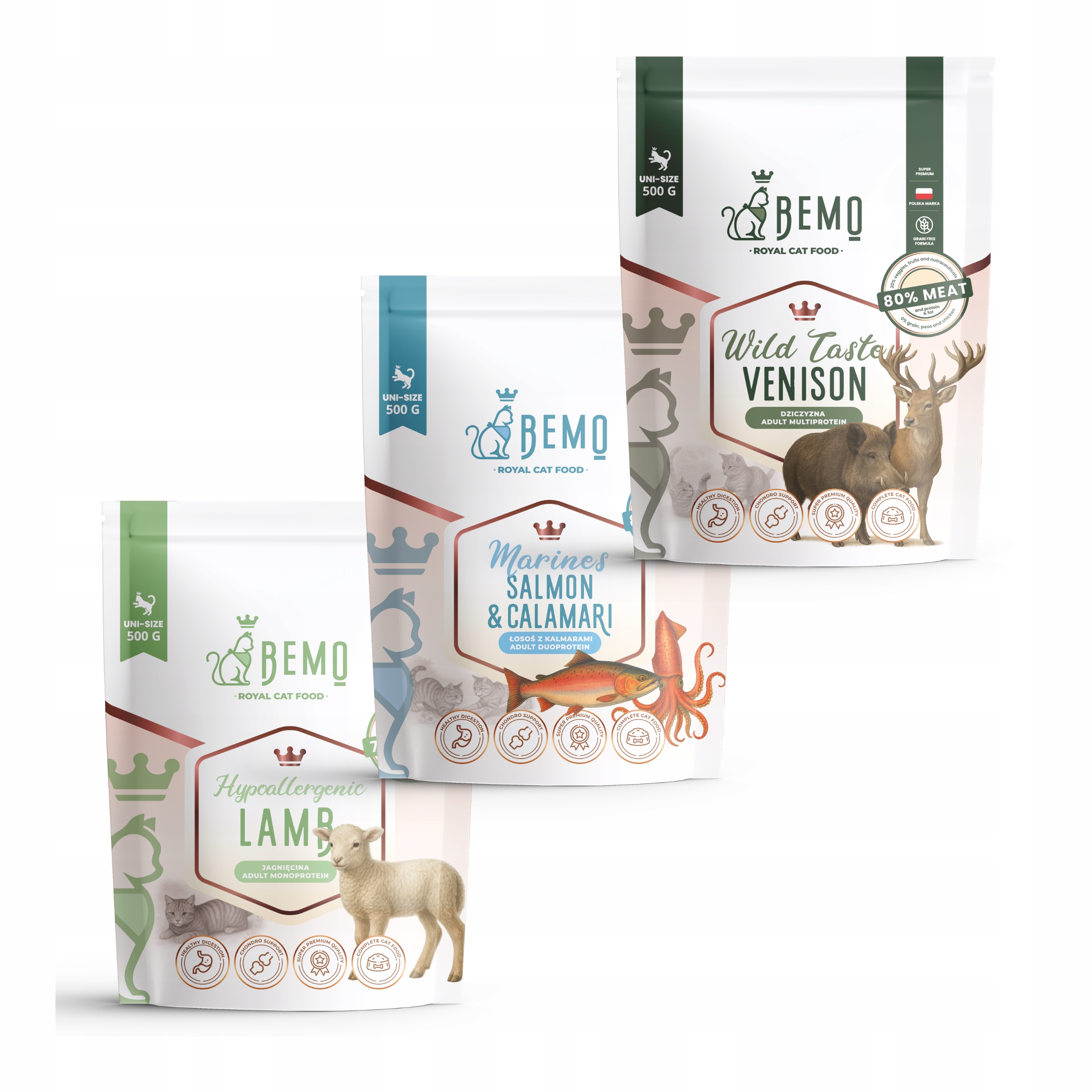 Kompletní krmivo pro kočky Bemo mix chutí 3 x 500 g ideální na vyzkoušení