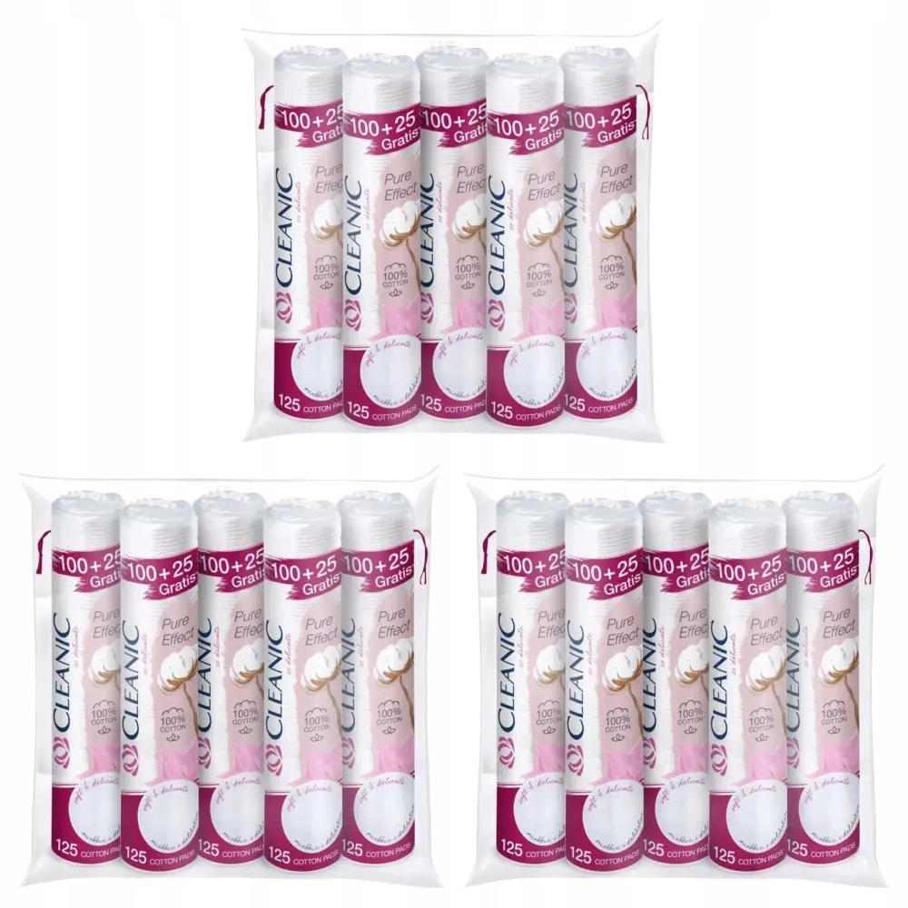 3x Cleanic Pure Effect Płatki kosmetyczne 5x125szt