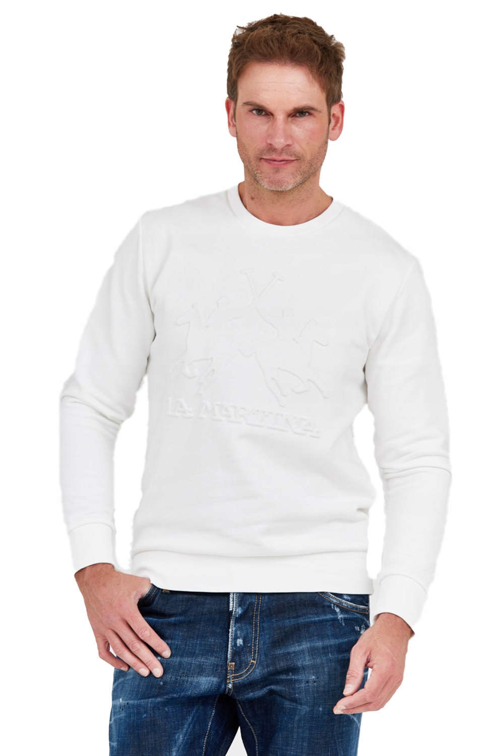 La Martina Bílá pánská mikina s vyraženým logem velikosti L