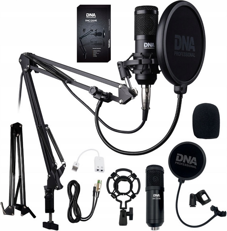 DNA DNC GAME MIKROFON POJEMNOŚCIOWY GAMINGOWY ZESTAW STATYW POP FILTR
