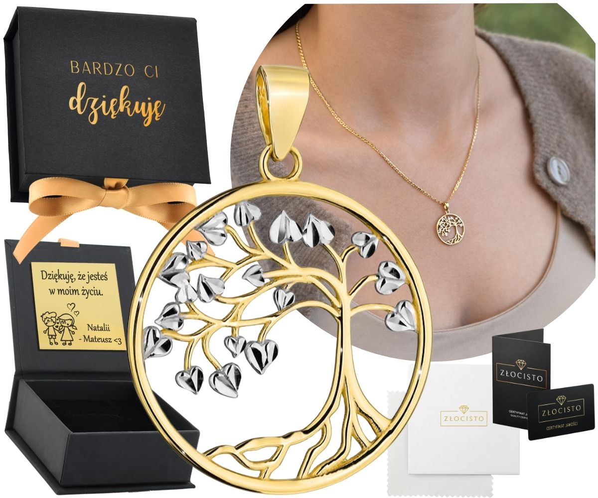 Zlatý přívěsek Strom Štěstí s bílým zlatem Dárek Zlato 585 Gravírování