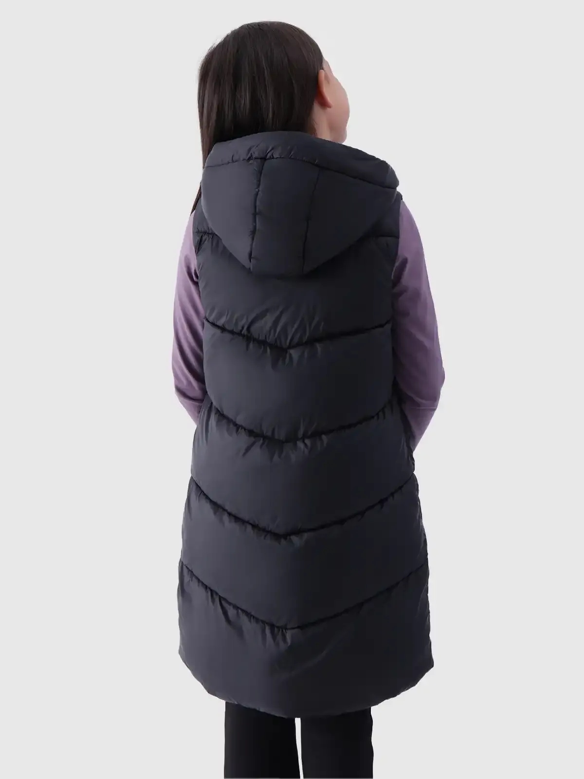 BEZRĘKAWNIK DZIEWCZĘCY 4F KURTKA KAMIZELKA PIKOWANA JESIENNA DŁUGA AW24F130 Materiał dominujący poliamid