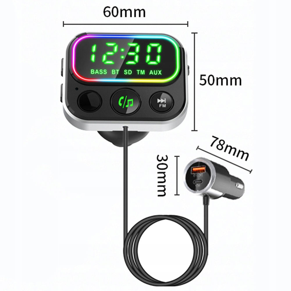 TRANSMITER FM BLUETOOTH ŁADOWARKA USB USB-C QC LED PD ZESTAW GŁOŚNOMÓWIĄCY Funkcje ładowarka USB zestaw głośnomówiący