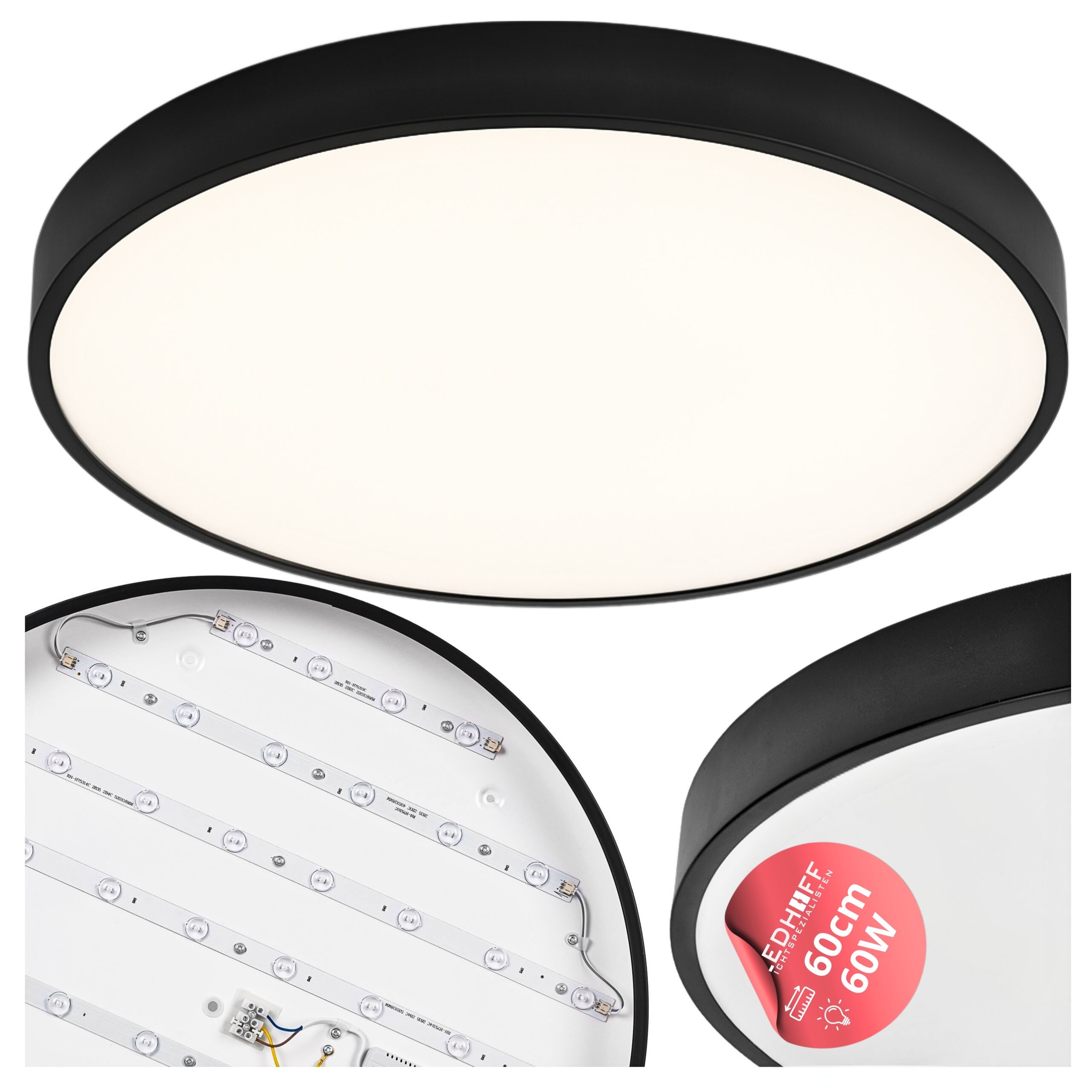 Stropní Svítidlo Led stropní svítidlo na omítku Velká 60CM Kulatá Černá do pokoje 60W