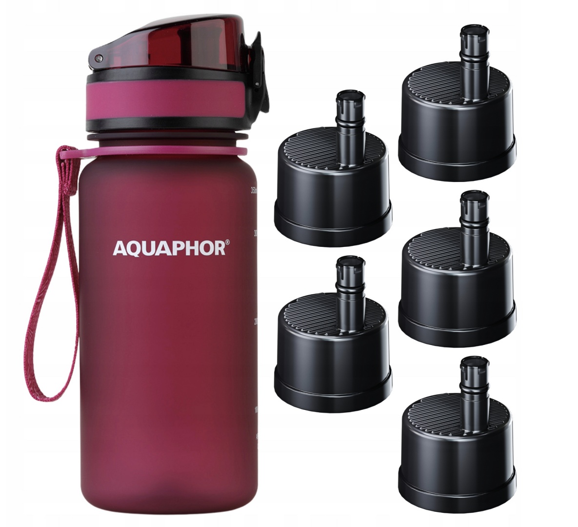 Butelka filtrująca z Tritanu Aquaphor City Kids 0,35l Bordowa 5 Filtrów