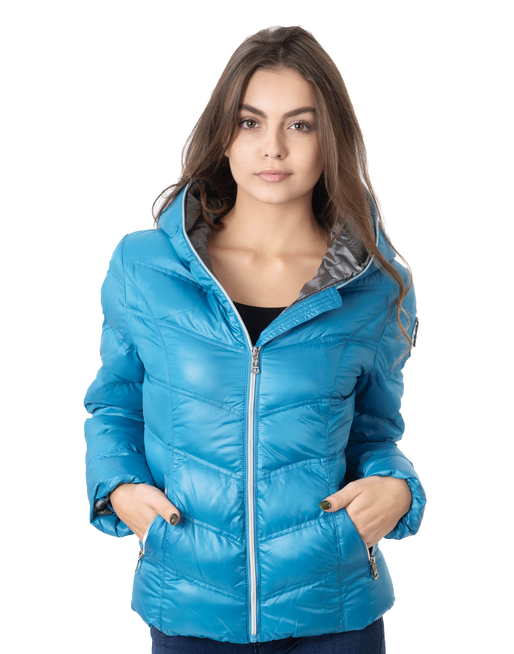 Teplá zimní dámská péřová bunda 5611 XXL nebeská