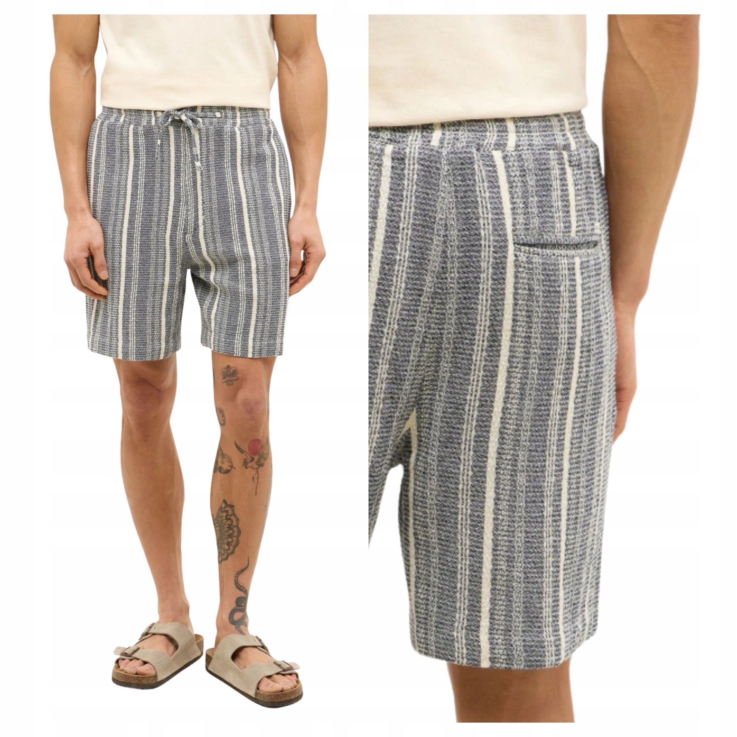 Pánské šortky Mustang Lockport Blue Dobby Stripe Modré s pruhy W36