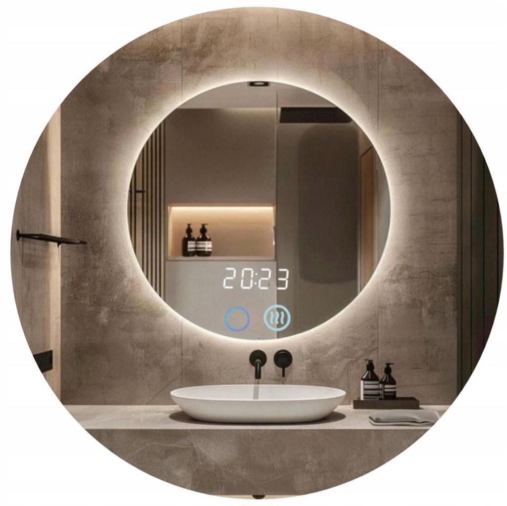 Okrúhle Zrkadlo Led 90 cm Podsvietená Vykurovacia Podložka Proti Páru Vypínač Hodinky