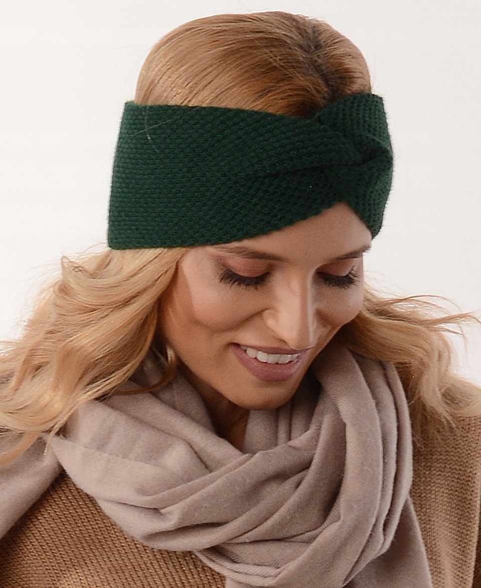 BOHO Opaska damska na zimę - Butelkowa zieleń O3 Wzór dominujący inny wzór