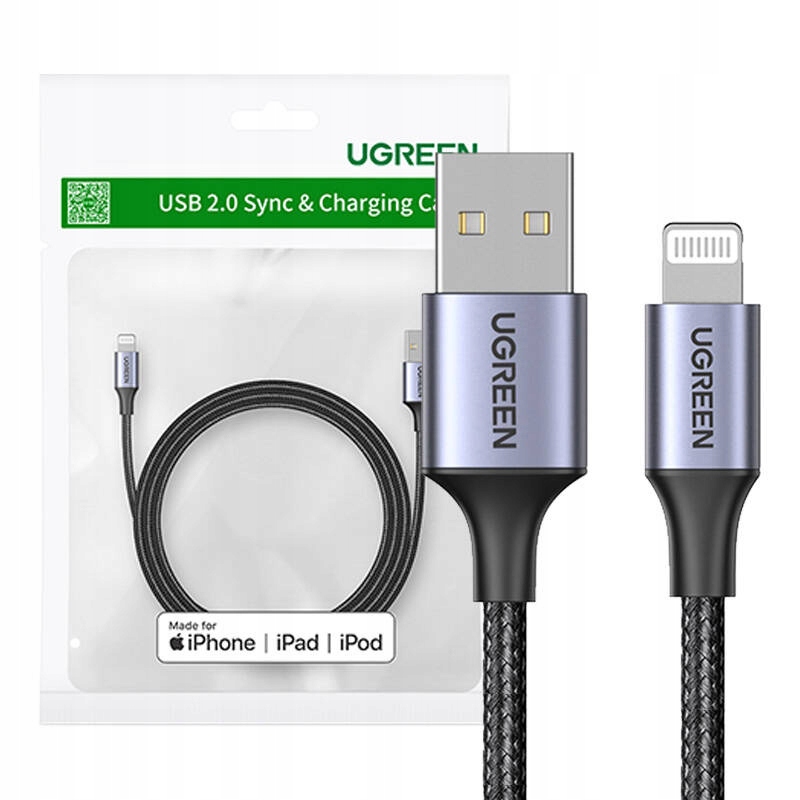 Kabel Lightning na Usb Ugreen 2.4A US199, 1 m (černý)