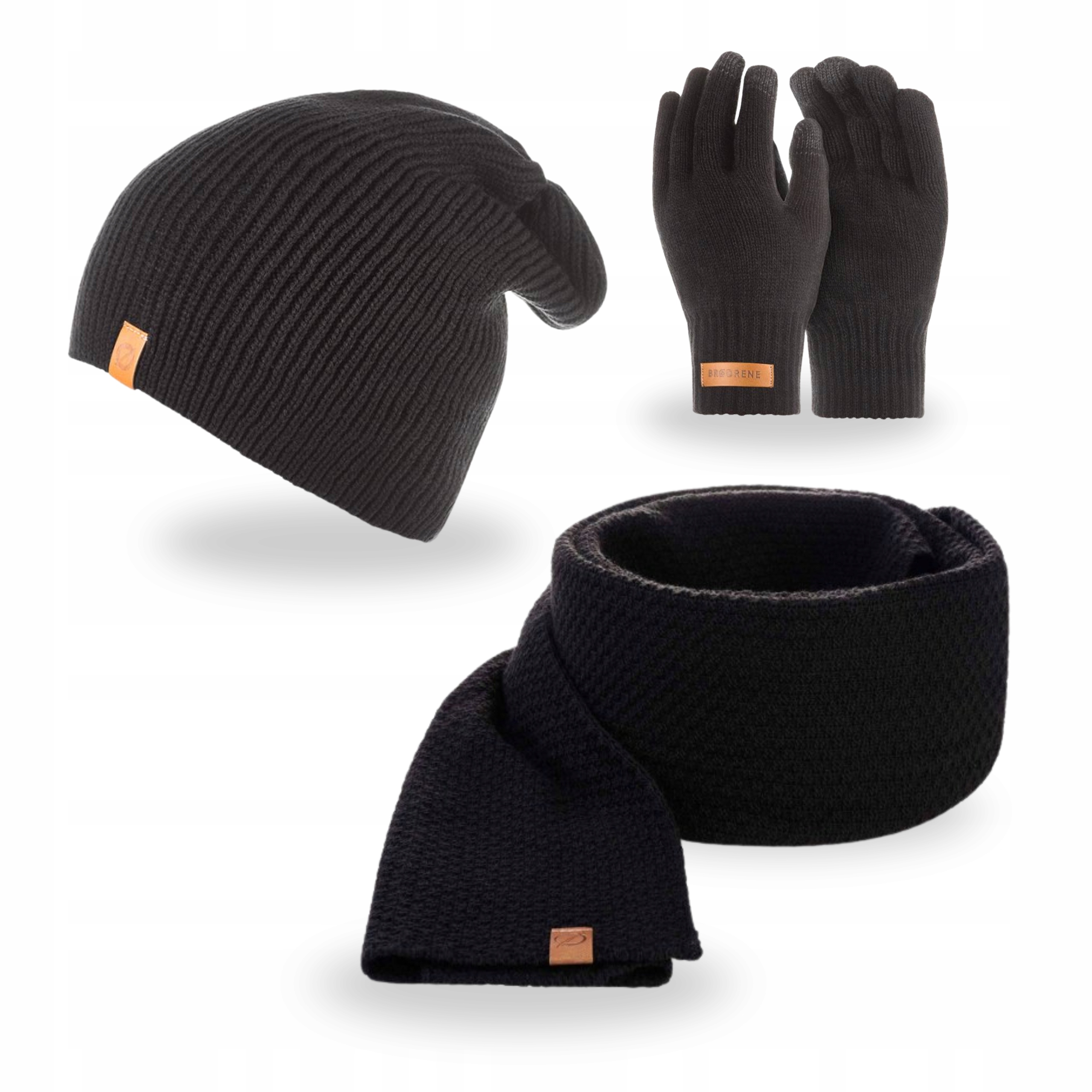 Sada Čepice Prodloužená Elegantní šátek Rukavice Černé pro chytré telefony