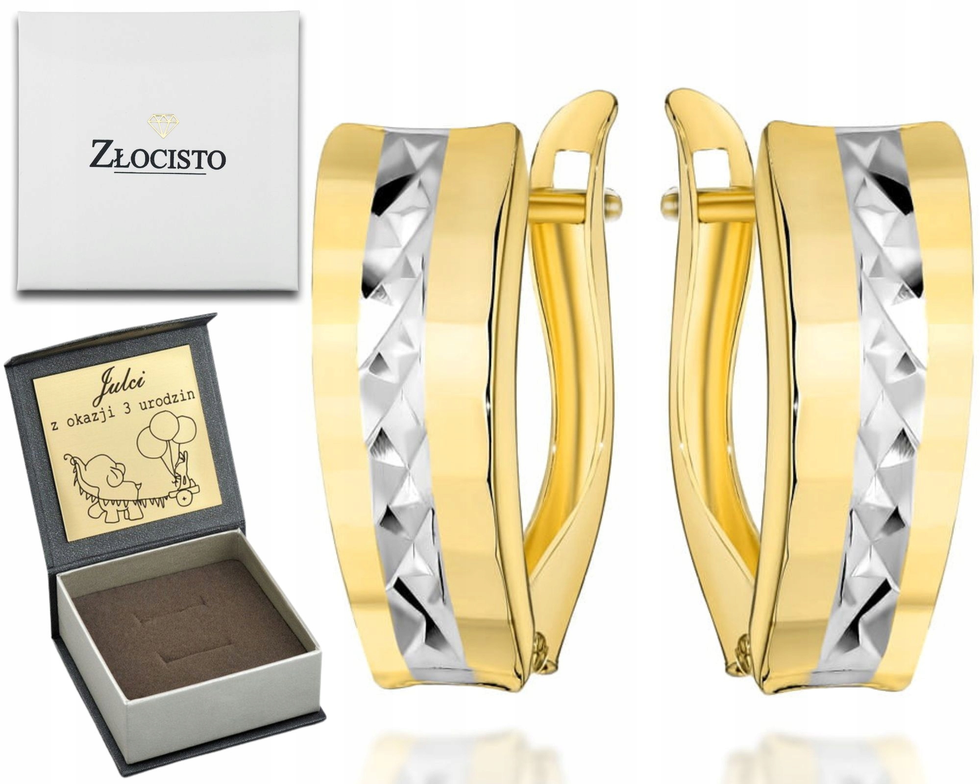 Zlaté Náušnice S Páskem Uprostřed Zlato 585 Jako Dárek Gravírování