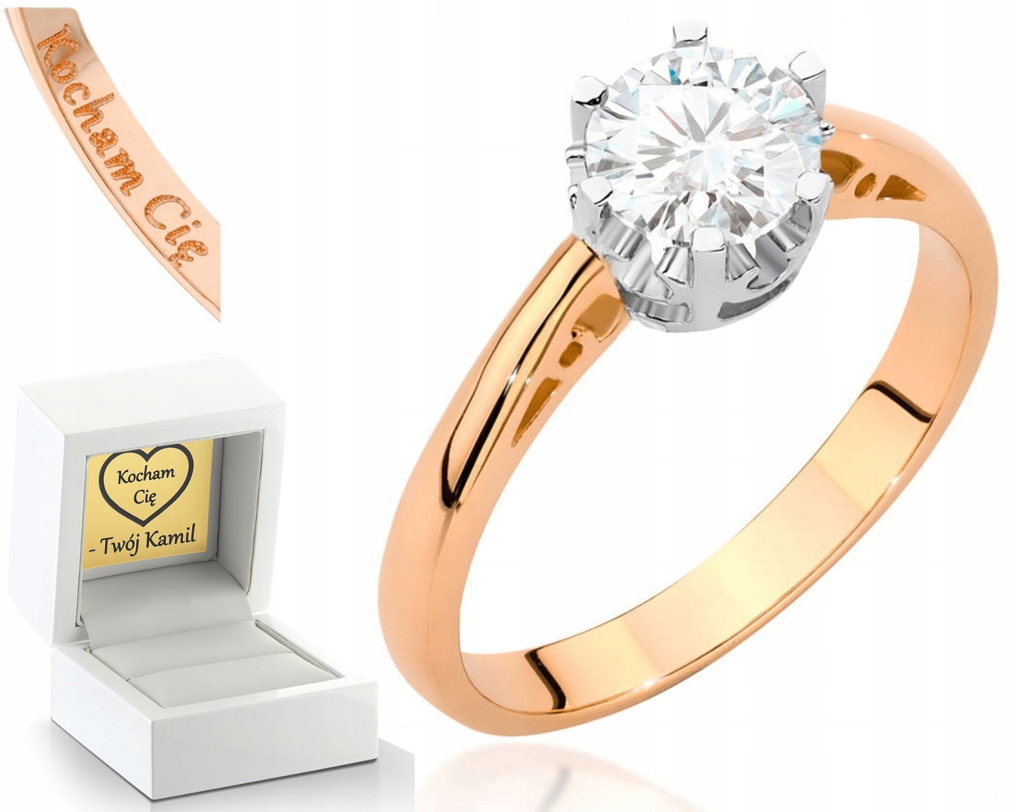 Růžové Zlato Prstýnek Diamantový Briliant Gravírování