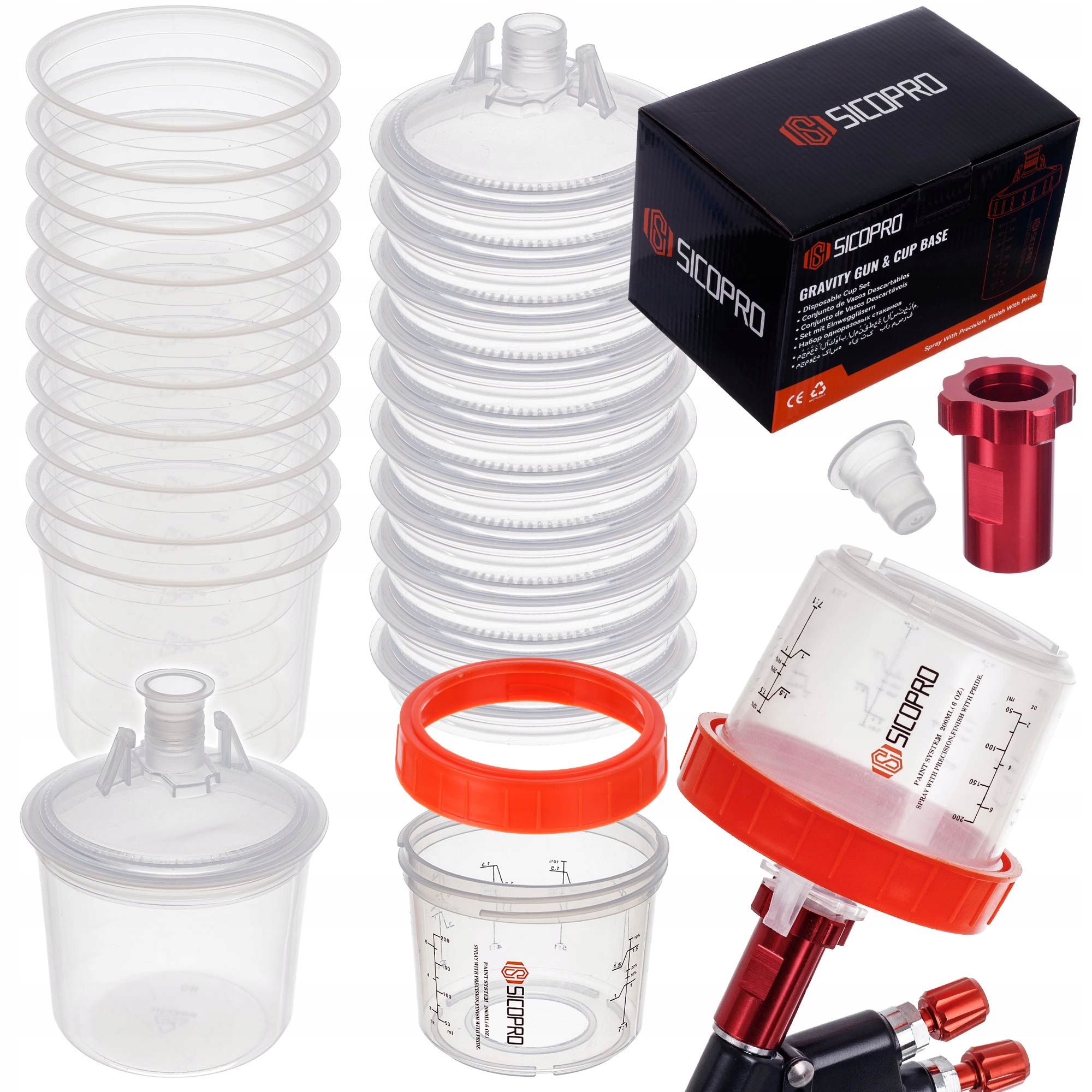 Zestaw kubków 10x 200ml 190µm mieszania lakieru system Pps Adapter M16x1,5W