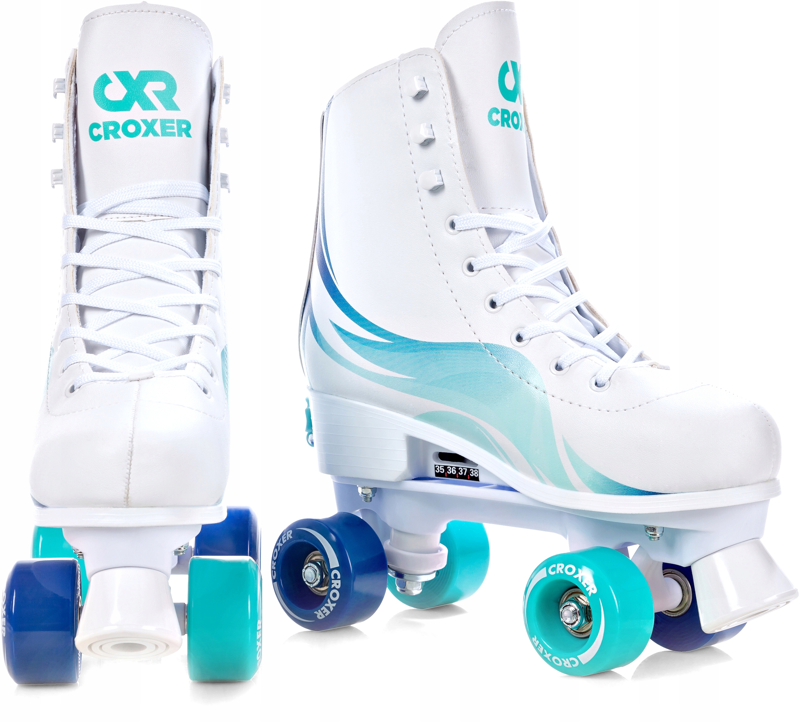 Klasyczne Wrotki Regulowane Croxer Evita 39-42 Kolor Biały Niebieski Turkusowy