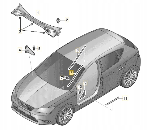 LEON III LISTWA SZYBY CZOŁOWEJ LEWA OE 5F0854541