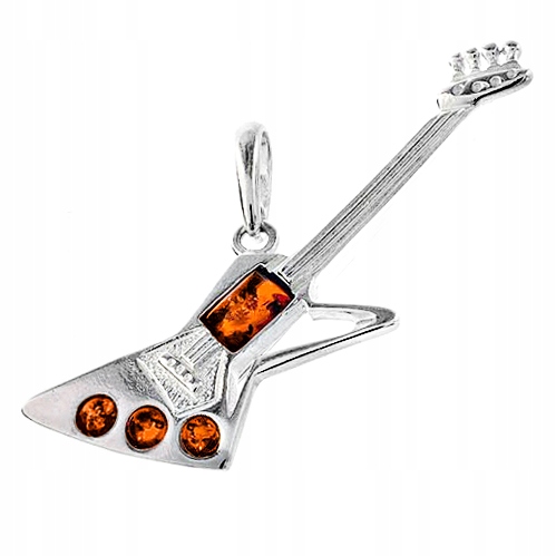 Stříbrný Přívěsek rocková elektrická kytara s originálním JANTARem ze Stříbra