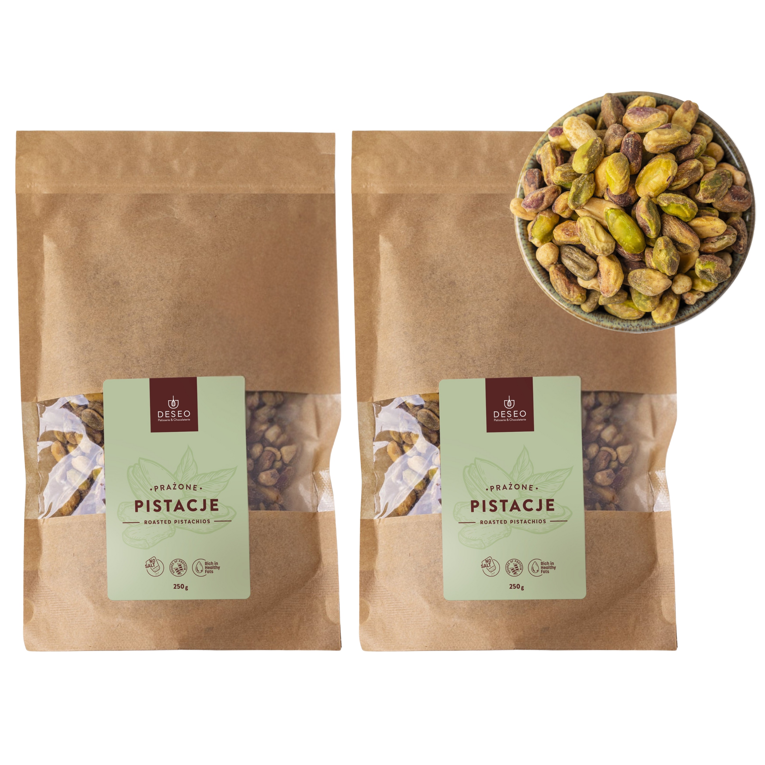 Levně 2 x Pistácie Pražené Bez Soli 250 g Loupané Pistácie Nesolené Deseo